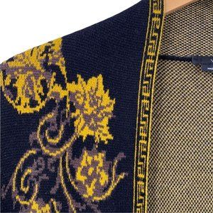 VERTIGO  Black and Gold Floral Long Cardigan Sweater Duster Size Small